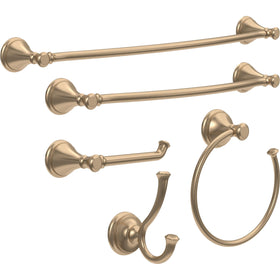 Elegant champagne bronze finish adds warm contrast to modern baths.