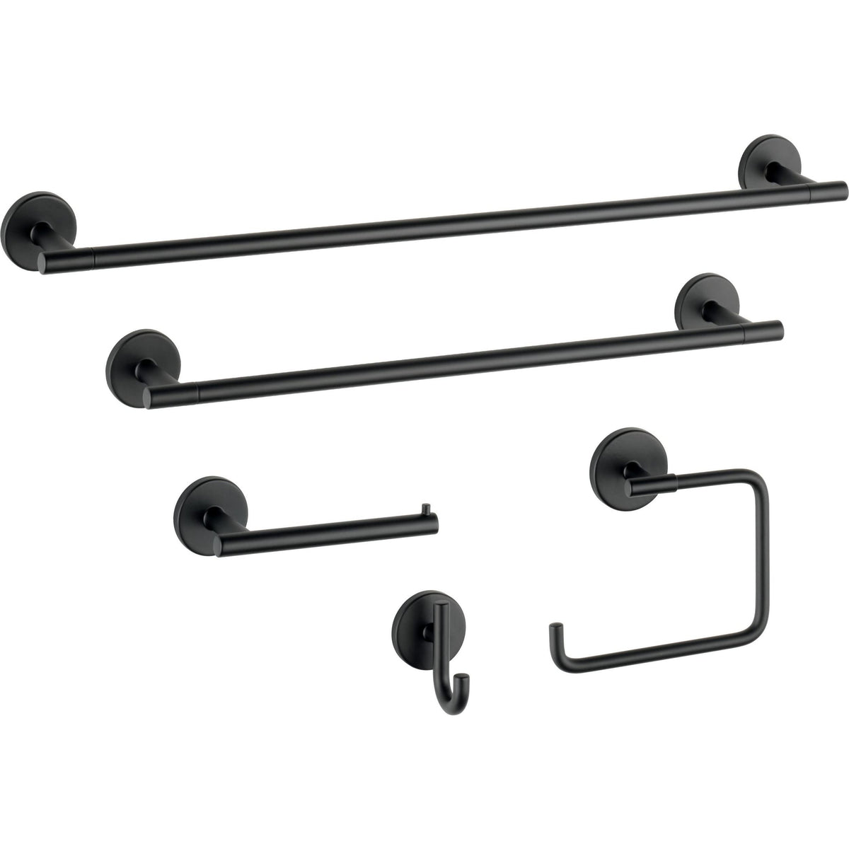 Side view of Delta towel rack showing slim profile and finish.