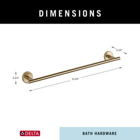 Delta Trinsic 18in towel bar champagne bronze packaging and warranty badge visible