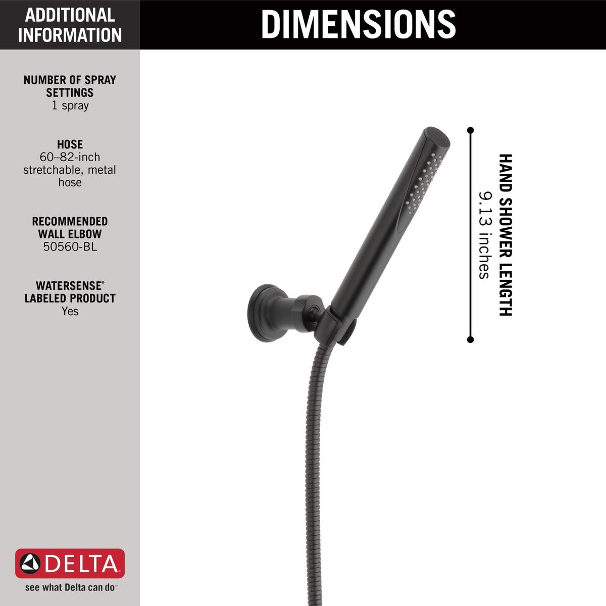 Delta Trinsic matte black wall bracket shown for a neat, secure setup.