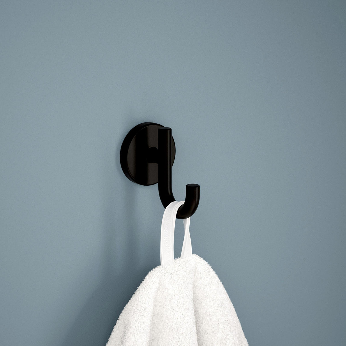 Delta Trinsic matte black hook front view highlights sleek design