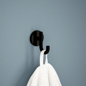 Delta Trinsic matte black hook front view highlights sleek design
