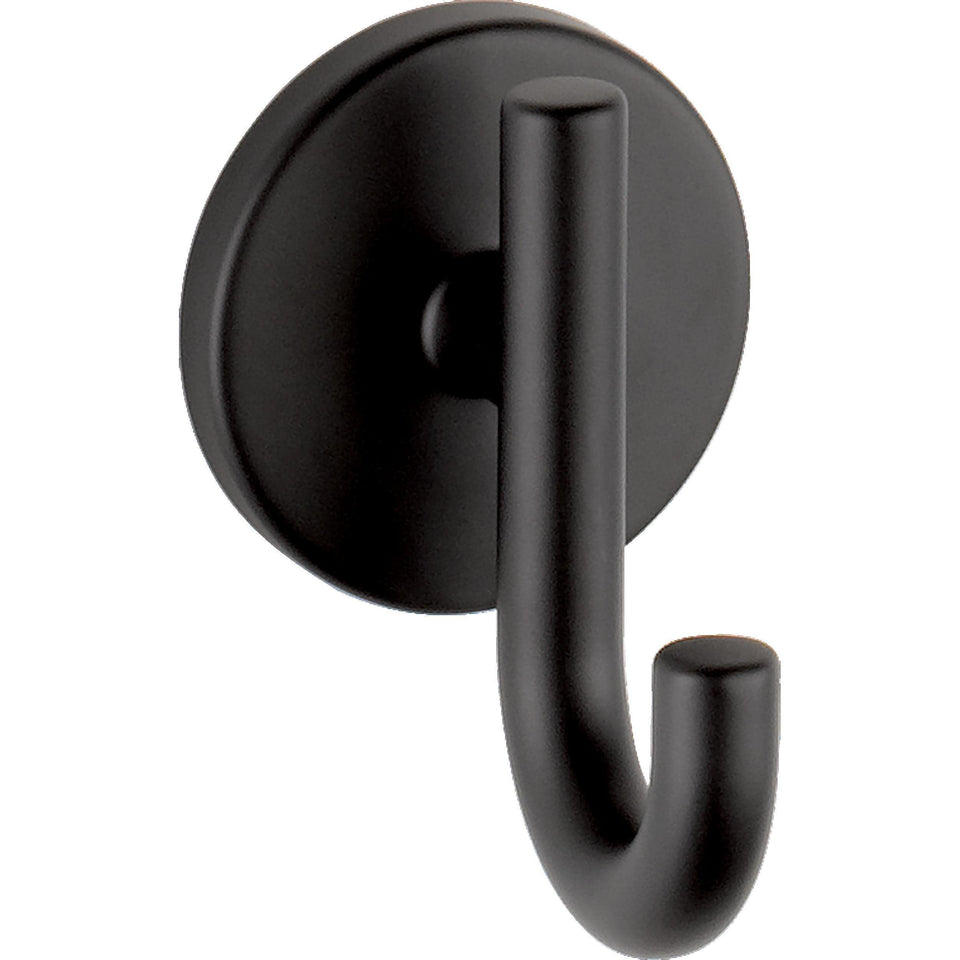 Delta Trinsic single towel hook in matte black enhances compact bathroom organization