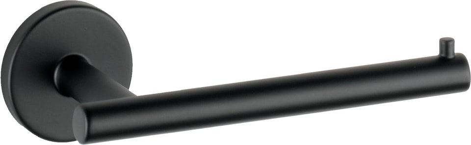 Delta Trinsic matte black wall-mount toilet paper holder for space-saving bathrooms