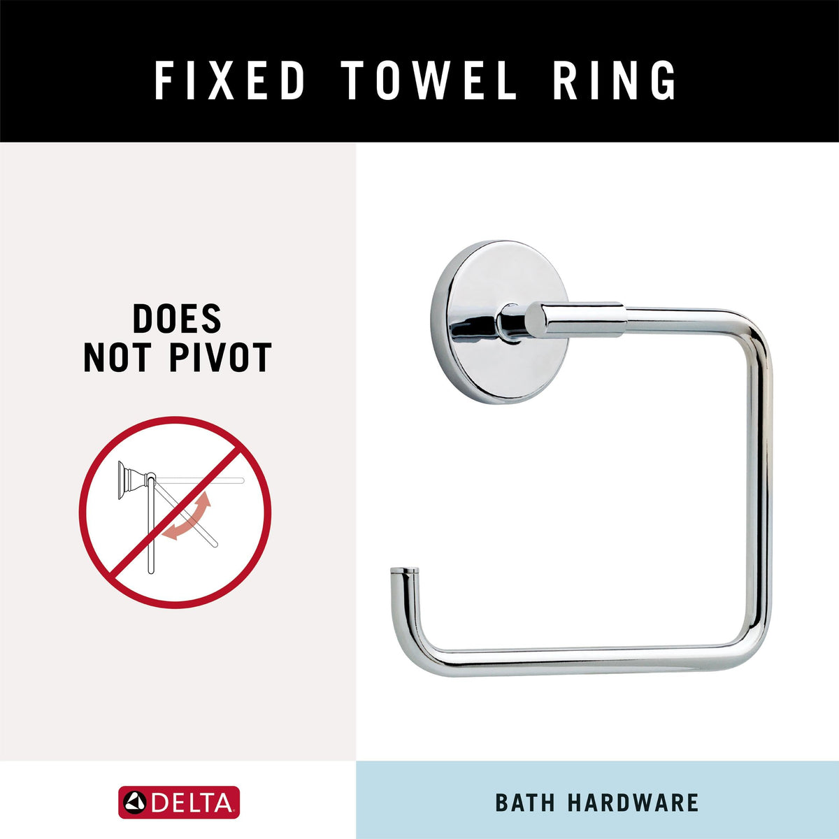Delta Trinsic towel ring dimensions displayed for space planning.