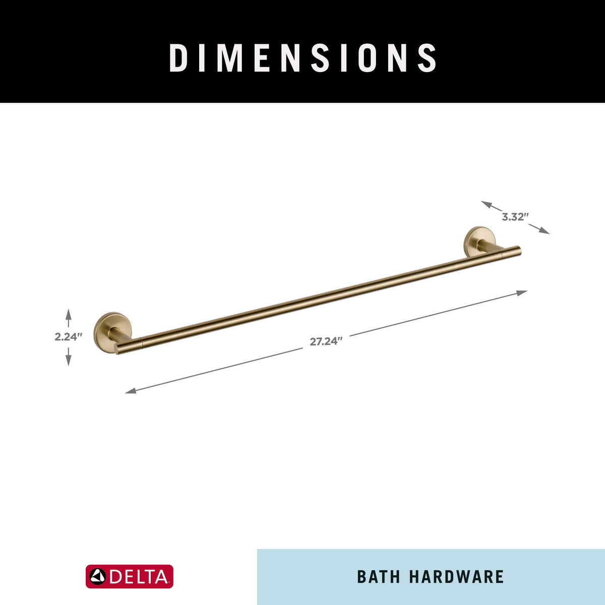 Wall-mounted Delta Trinsic towel bar on a bathroom wall display.