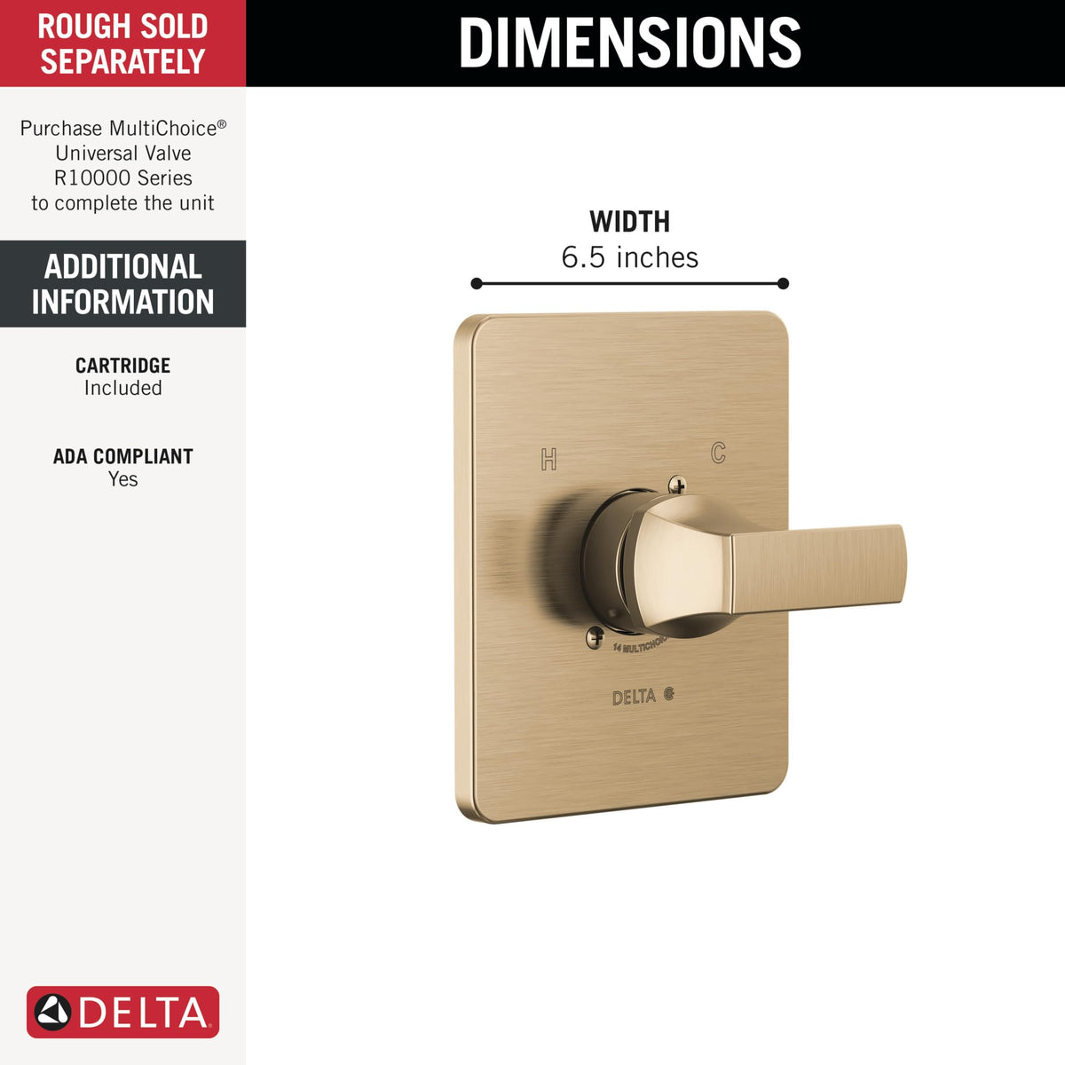 Delta Velum 14 brushed gold handle closeup highlighting premium durability.