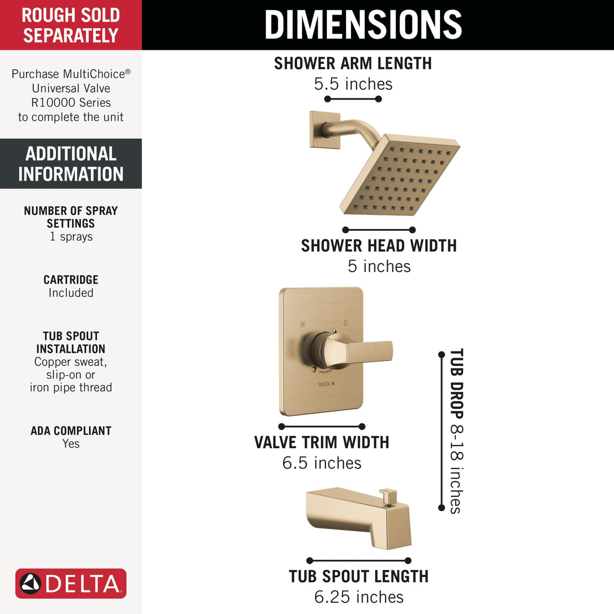 Delta Velum 14 champagne bronze handle sets a cohesive, luxurious shower experience.
