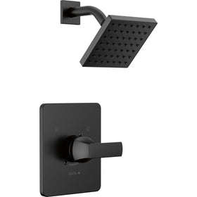 Delta Velum 14 Series matte black shower head delivers wide spray for full coverage