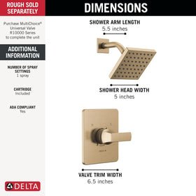 Delta Velum 14 Series valve trim brushed gold ensures stable temperature