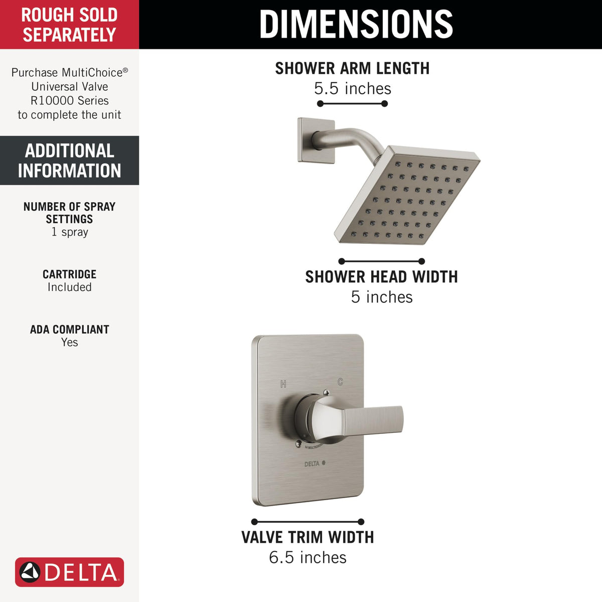 Delta Velum 14 Series valve trim in brushed nickel compatible with MultiChoice valve.