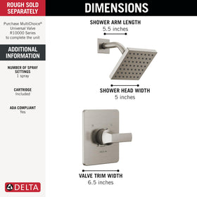 Delta Velum 14 Series valve trim in brushed nickel compatible with MultiChoice valve.
