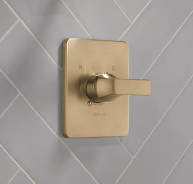 Delta Velum 14 Series champagne bronze finish valve trim for refined bathroom styling.