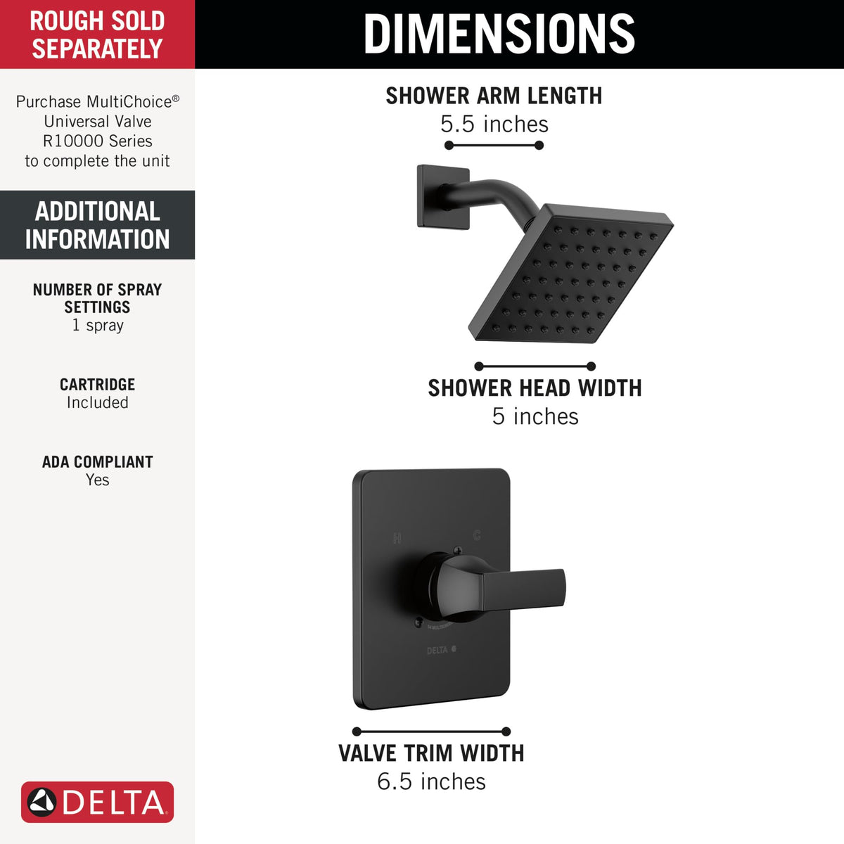 Delta Velum 14 Series matte black valve trim with Monitor valve stability