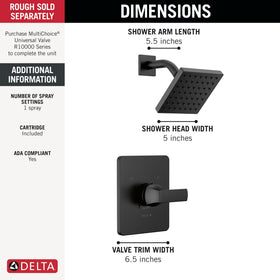 Delta Velum 14 Series matte black valve trim with Monitor valve stability