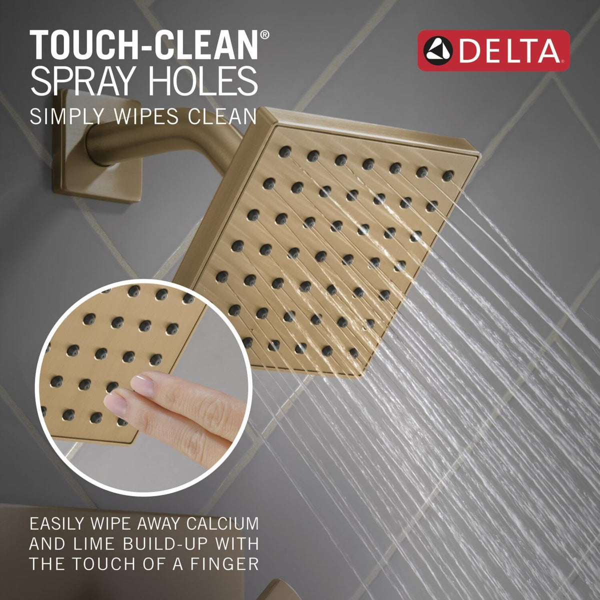 Delta Velum 14 square shower assembly enables smooth flow control for daily routines.