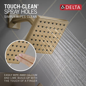 Delta Velum 14 square shower assembly enables smooth flow control for daily routines.