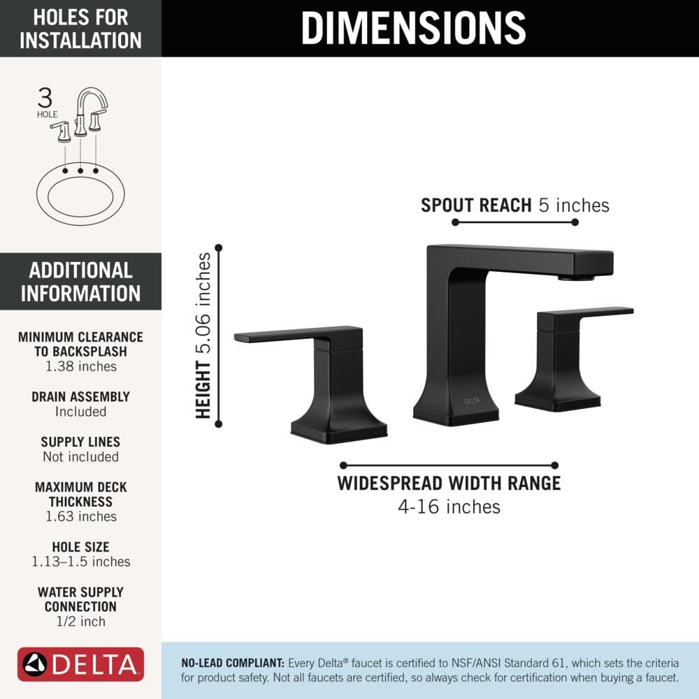 Delta Velum matte black faucet installed on a 3-hole 8-inch spread vanity