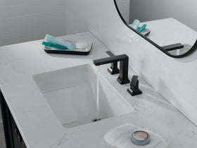 Delta Velum matte black faucet with push-pop drain demonstrates easy maintenance