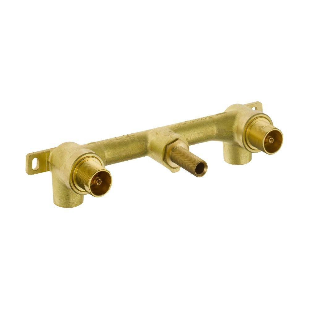 Delta wall-mount rough-in valve with 8-inch center spacing for easy behind-wall installation.