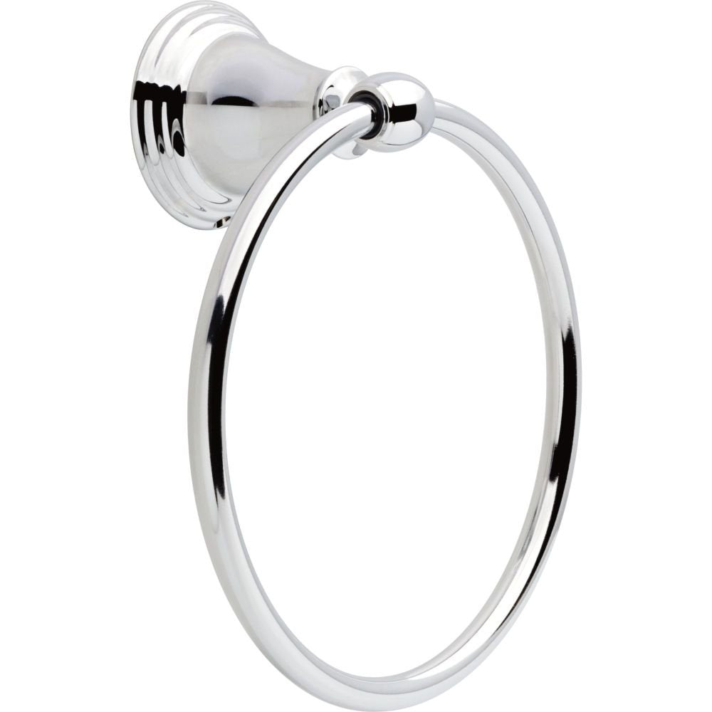 Delta Windemere towel ring closeup with polished chrome finish for bathroom brightness