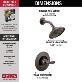Delta Woodhurst 14 Series shower head showcasing rich oil-rubbed bronze tones for a premium shower experience.