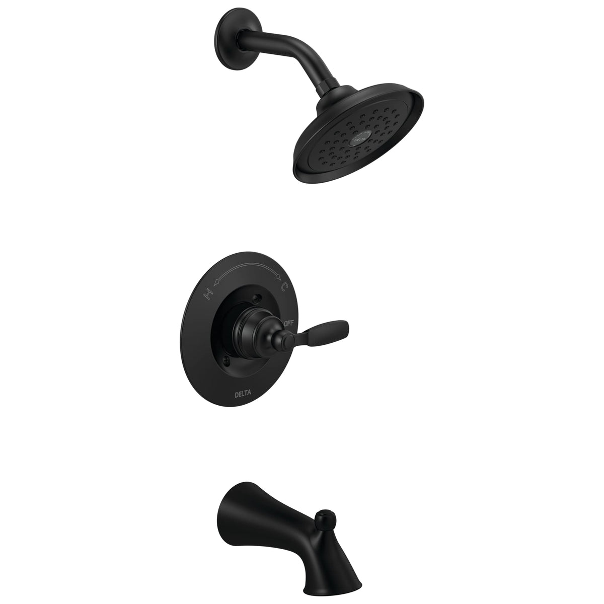 Delta Woodhurst 14 Series matte black trim kit for a contemporary bath remodel.