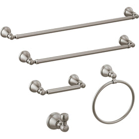 Close-up of Delta Woodhurst Brilliance Stainless finish with warm undertones.