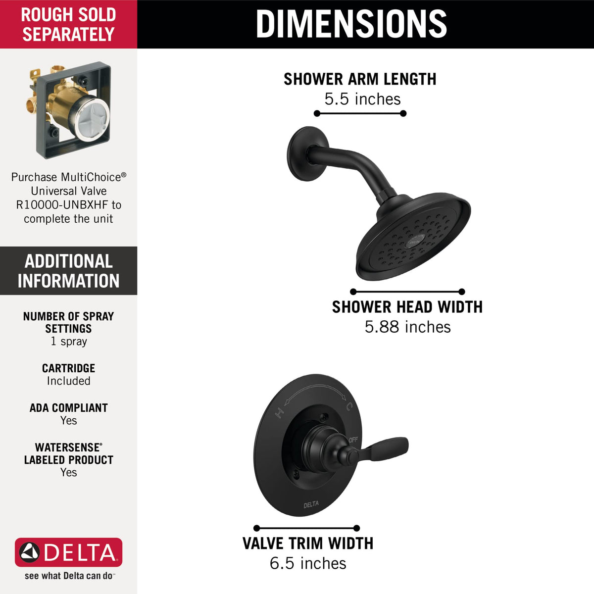 Delta Woodhurst full shower set matte black for a modern bath.