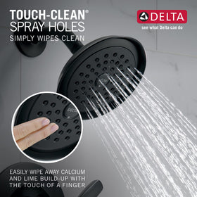 Delta Woodhurst matte black finish close-up highlighting corrosion-resistant coating.