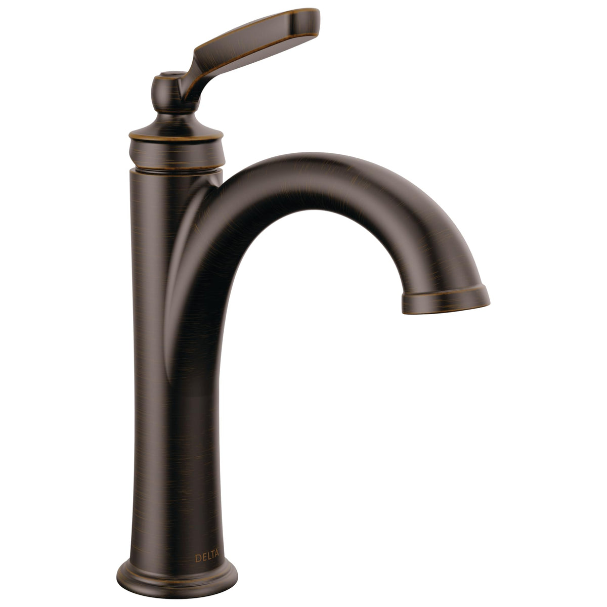 Delta Woodhurst faucet in oil-rubbed bronze enhances bathroom aesthetics