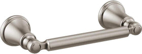 Delta Woodhurst pivoting toilet paper holder in Brilliance Stainless for easy roll changes.