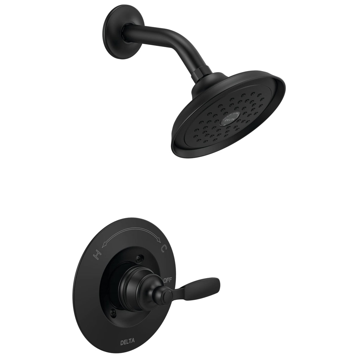 Delta Woodhurst shower head matte black with easy-clean, durable finish.