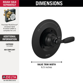 Delta Woodhurst single-handle control enables quick and easy temperature adjustment