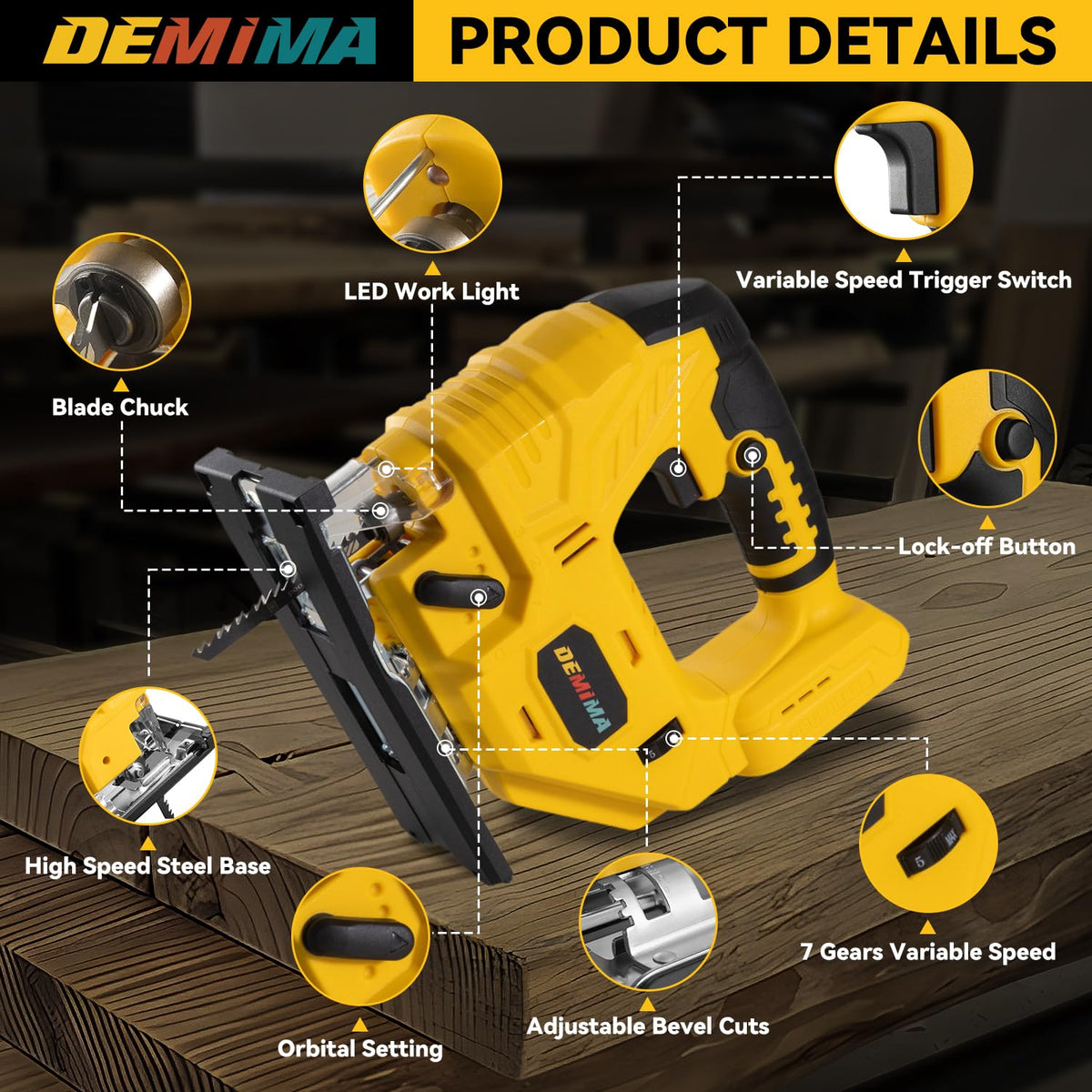 DEMIMA jig-saw with tool-free blade change and safety lock