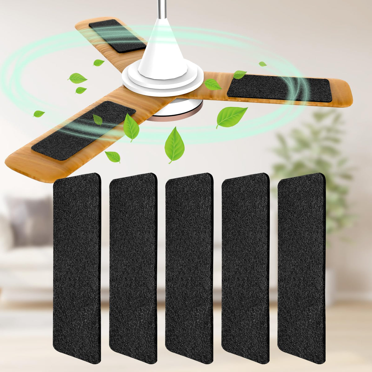 Demiwise ceiling fan filter dust-removal close-up on blade shows carbon pad