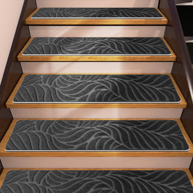 Demiwise non-slip stair tread 8x30 dark gray improves footing on wooden stairs