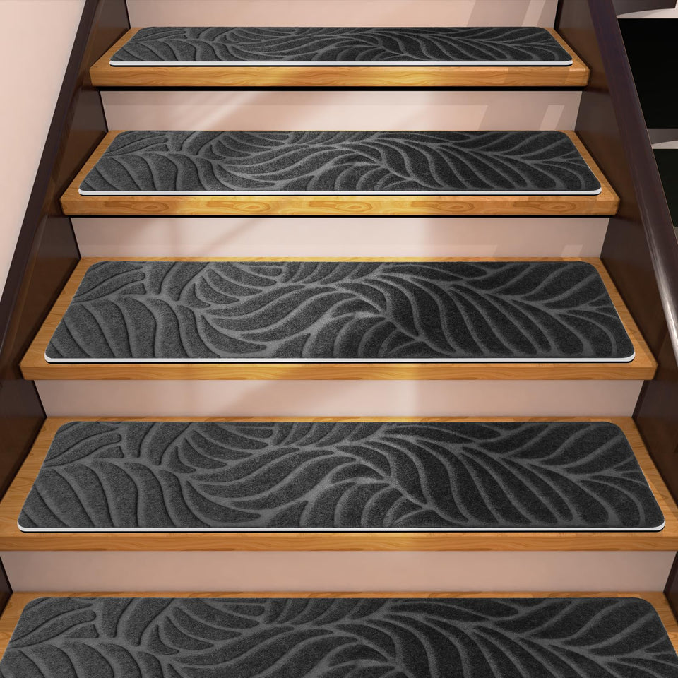 Demiwise non-slip stair tread 8x30 dark gray improves footing on wooden stairs