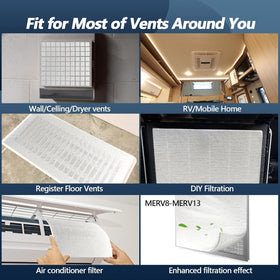 Demiwise vent filter fits furnace and floor vents with trim.
