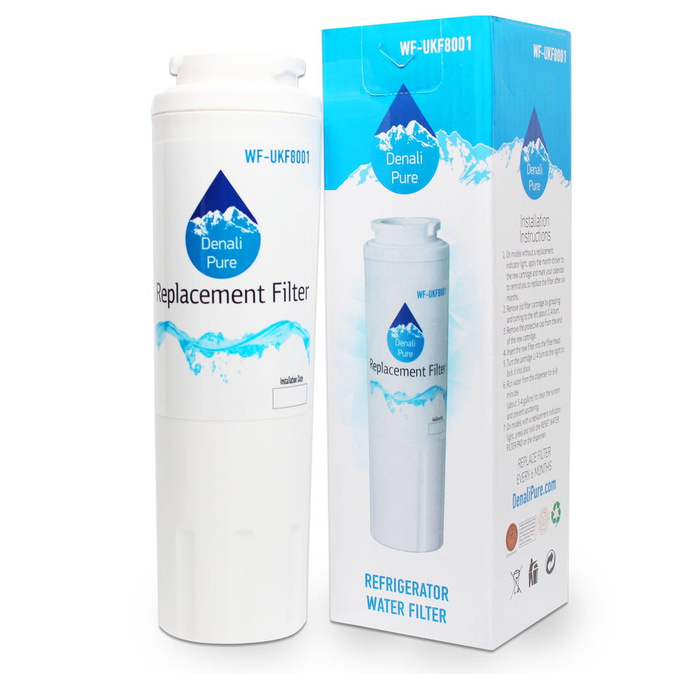 Denali Pure UKF8001 replacement filter package ready for quick compatibility with Maytag fridges