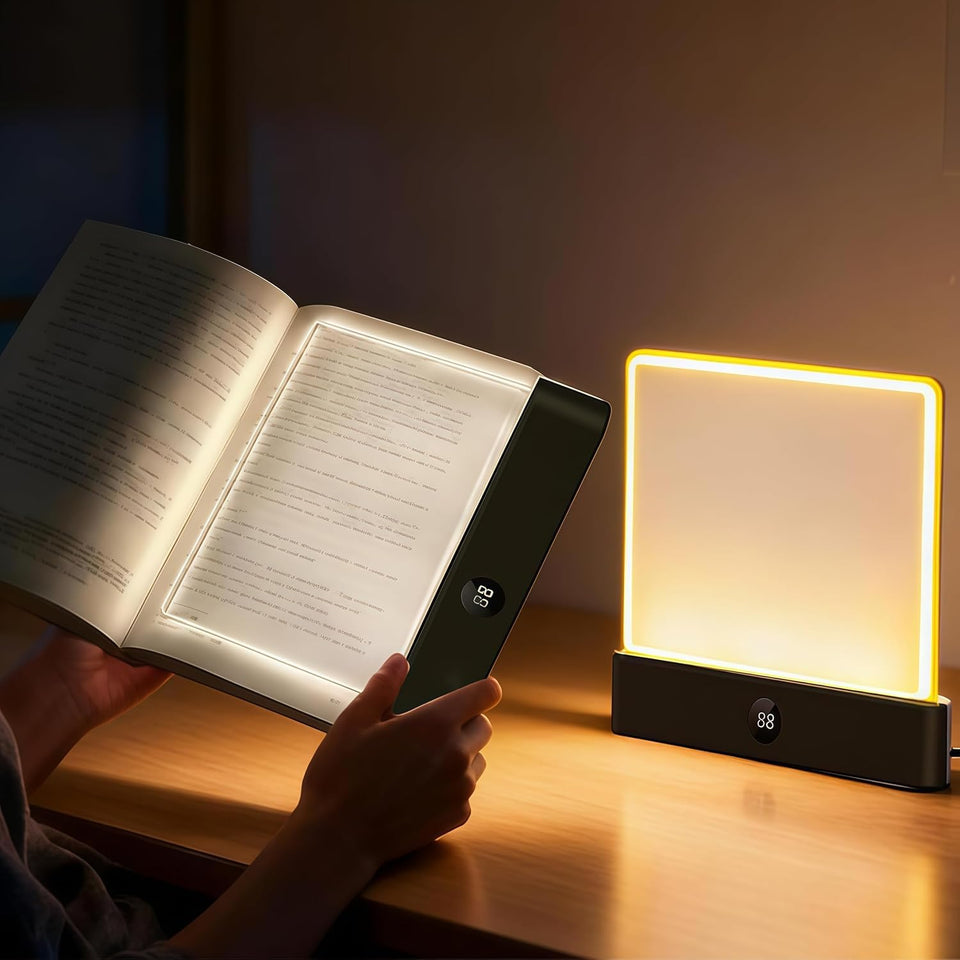 DENEZE Black Smart LED Reading Light front view showing compact bedside design for easy access