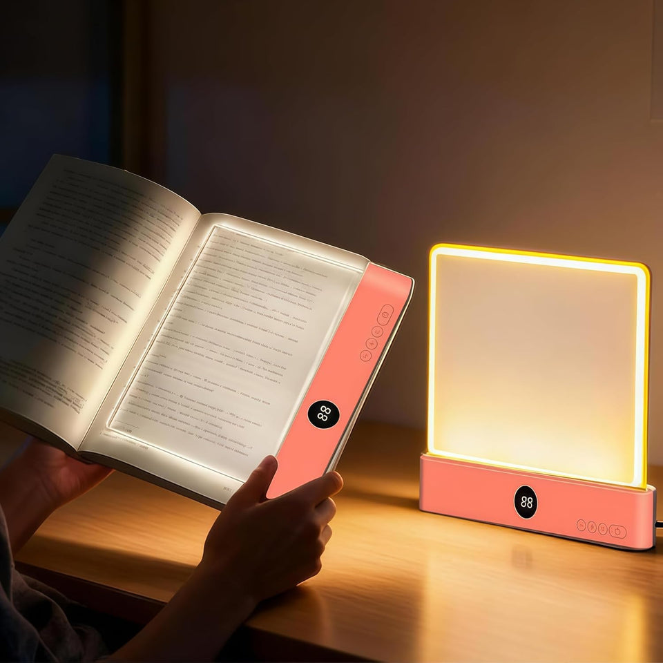 DENEZE pink smart LED reading light offers color options for cozy nighttime reading.