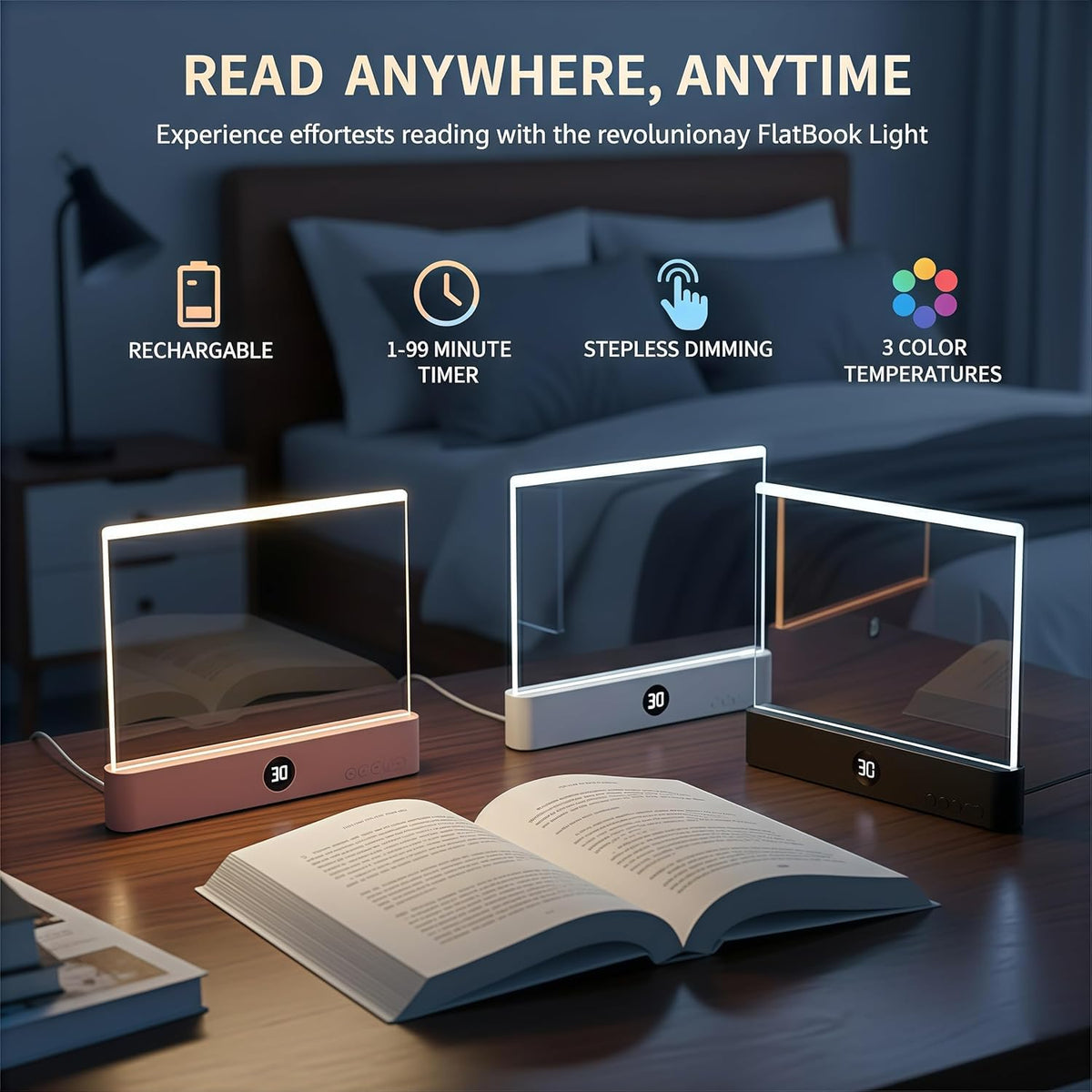 DENEZE pink smart LED reading light makes a stylish gift-ready desk companion.