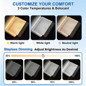 DENEZE pink smart LED reading light with stepless dimming for precise brightness.