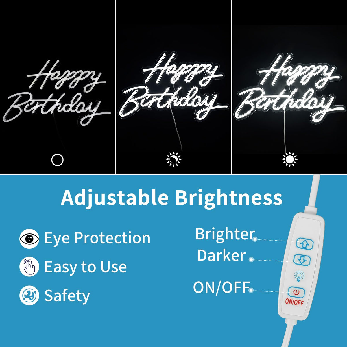 USB powered neon sign convenient for portable party backdrops and setups.