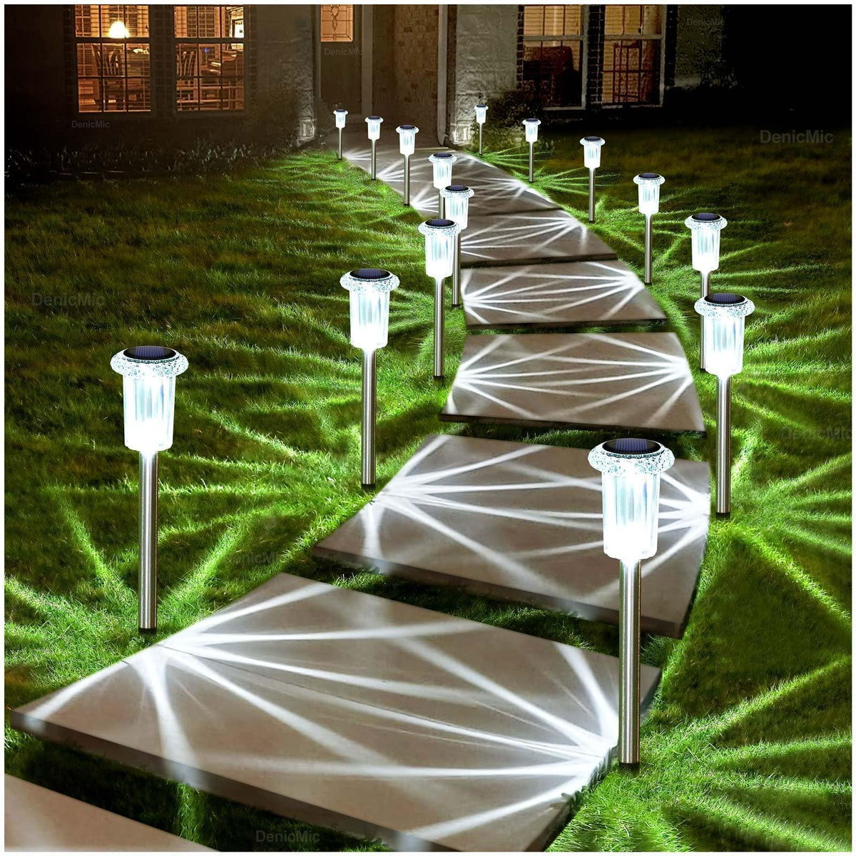 DenicMic diamond-pattern lampshade provides bright pathway illumination.
