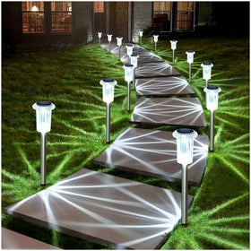 DenicMic solar lights outdoor 10-pack brighten walkways with cool white illumination.