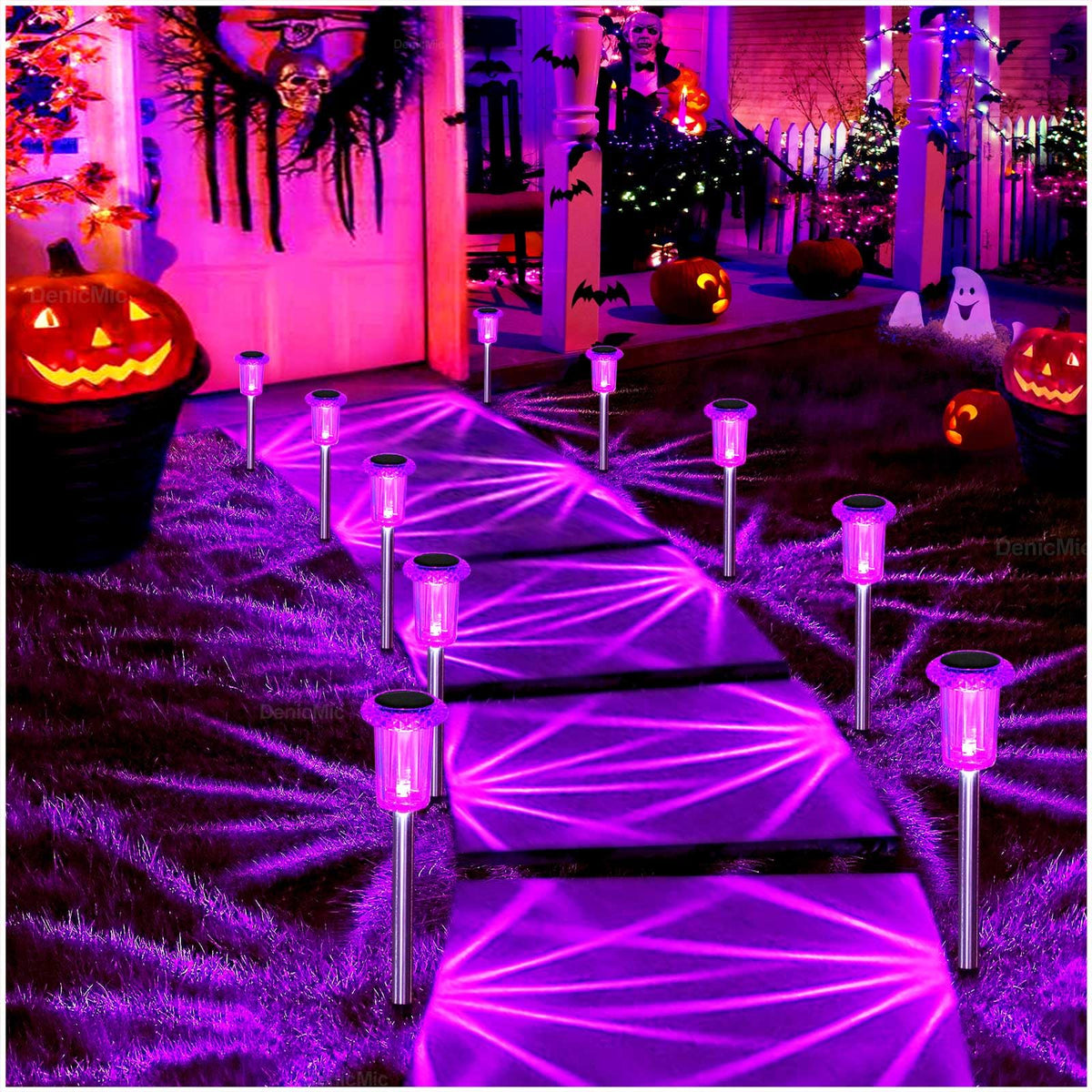 Three-foot-radius lighting from DenicMic solar lights highlighting a walkway