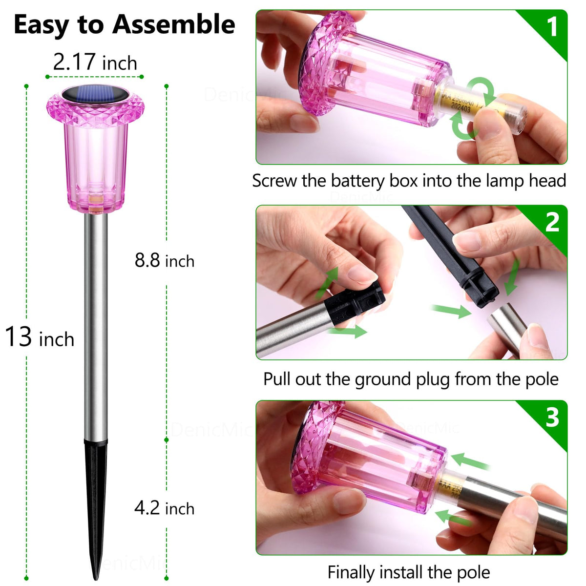 DenicMic waterproof solar lamp head with acrylic diamond texture for durable outdoor lighting