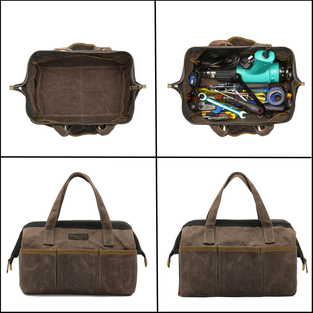 Denifiter tool bag exterior pocket layout keeps tools within reach.